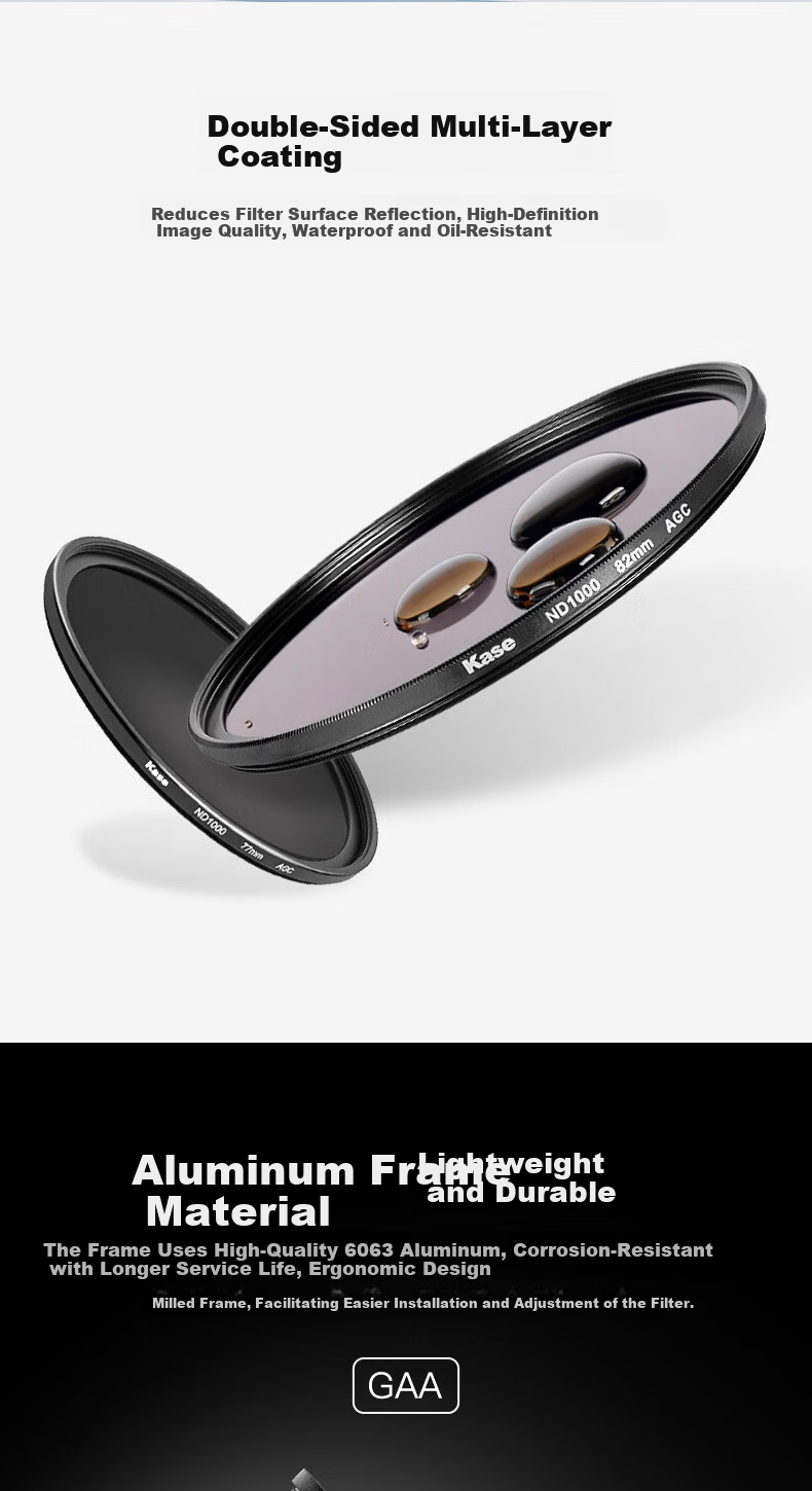 Kase ND Filter 40.5mm ND8 Neutral Density Slow Shutter Photography Filter Landscape Photography ND Filter Long Exposure Filter 6