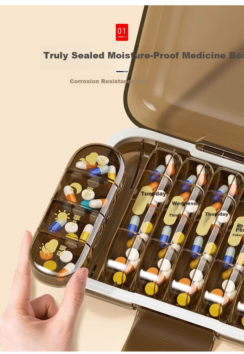 Zhifan Japanese Portable Weekly Pill Organizer 7-Day Medicine Dispenser with Medication Reminder Small Pill Box 5