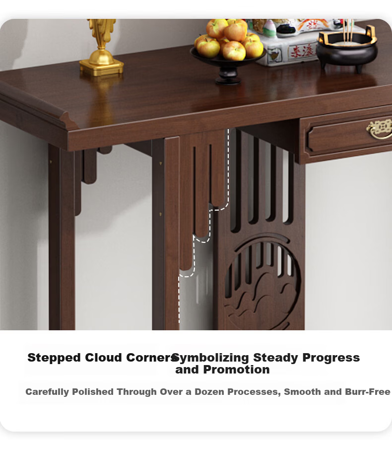 Taomengju New Chinese Style Buddhist Altar Cabinet with Caishen Statue, Buddha Table, Incense Table, Guan Gong and Bodhisattva Offering Stand, Tribute Table Storage Shelf 16