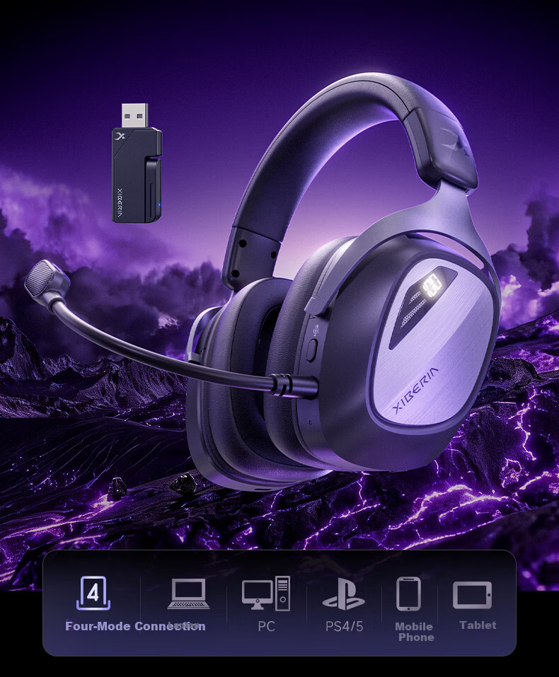 XIBERIA K06S Quad-Mode Smart Display Gaming Headset Bluetooth Wireless Over-Ear Dual-Mode Same-Frequency Mixing Support Play While Charging Esports Delta Black [Recommended by Xiaodingdang] 4