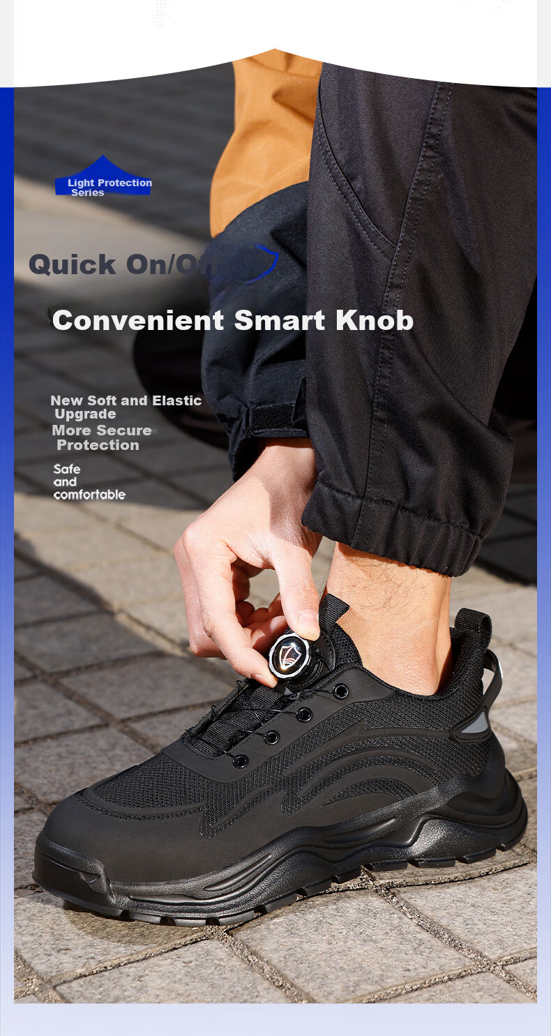 BlueOwl Shield Men's Summer Breathable Anti-Smash Steel Toe Anti-Puncture Ultra-Light Work Construction Safety Shoes DL279BK Size 43 2