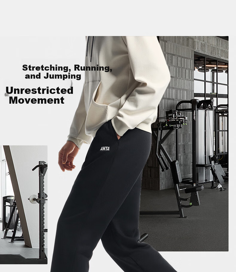 Anta Fleece-Lined Warm Men's Straight-Leg Sweatpants Spring Knit Outdoor Running Trousers Casual Pants 11