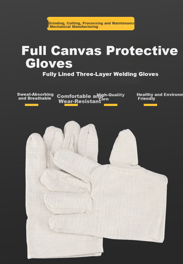 Mashifu Double-Layer Canvas Gloves 24-Stitch Wear-Resistant Tear-Resistant Work Safety Welding Protective Gloves with Lining 5 Pairs 1