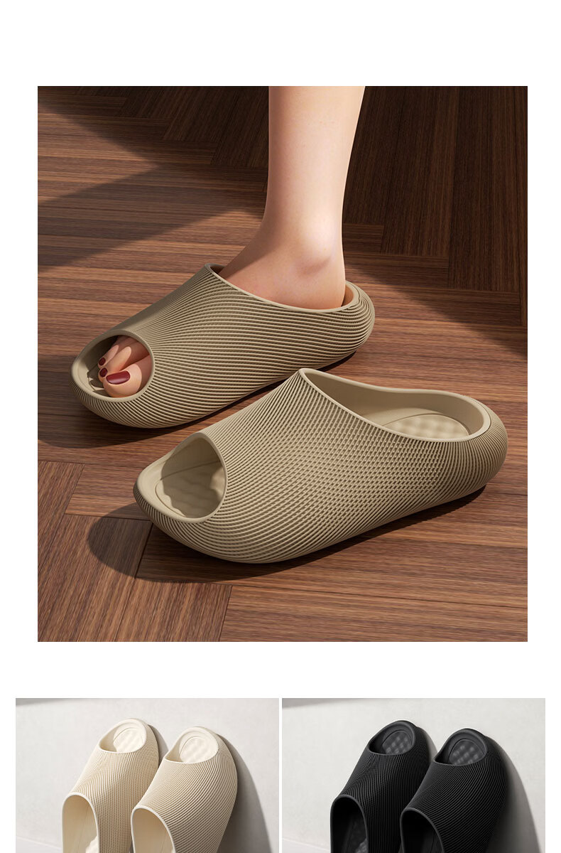Ganmai 3D Texture Men's Summer Sports Comfortable Home Soft Thick Sole Slippers Black Size 36-37 3