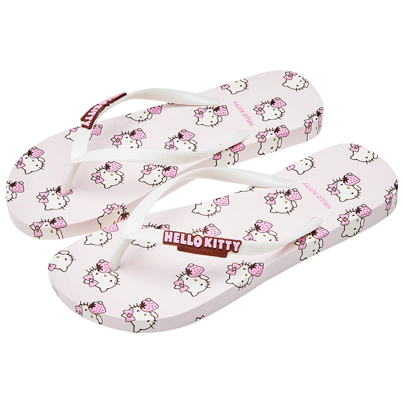 Runrou Hello Kitty Women's Flip Flops Summer 2026 New Beach Vacation Soft Sole Non-Slip Sandals for Women