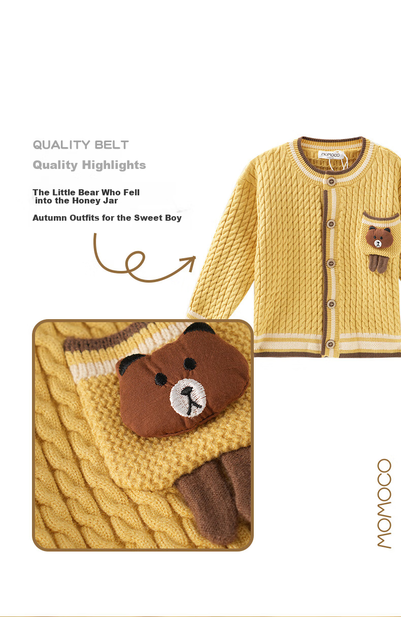 MOMOCO Boys' Cardigan Jacket Spring and Autumn Fashion Sweater Yellow Size 105 2