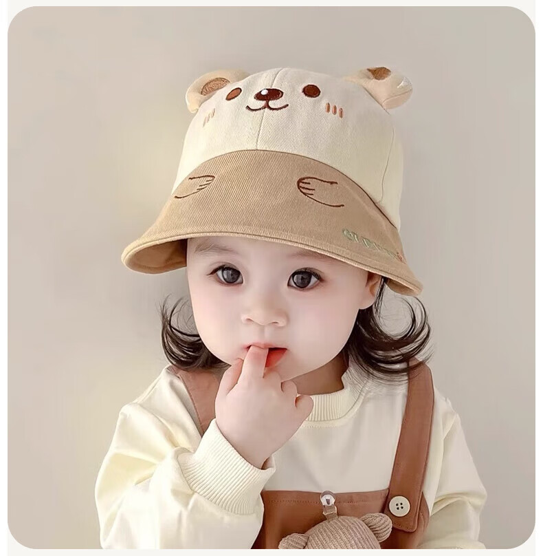 Aibao Baby Hat Spring and Autumn Infant Fisherman Hat Boys and Girls Bucket Hat Outdoor Sunshade Cap Hello Bear T151 28