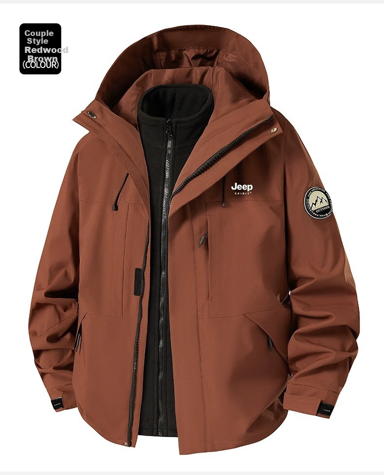 JEEP SPIRIT Men's 3-in-1 Waterproof Outdoor Mountaineering Jacket Autumn Winter Casual Jacket Redwood Brown 3-in-1 M 29