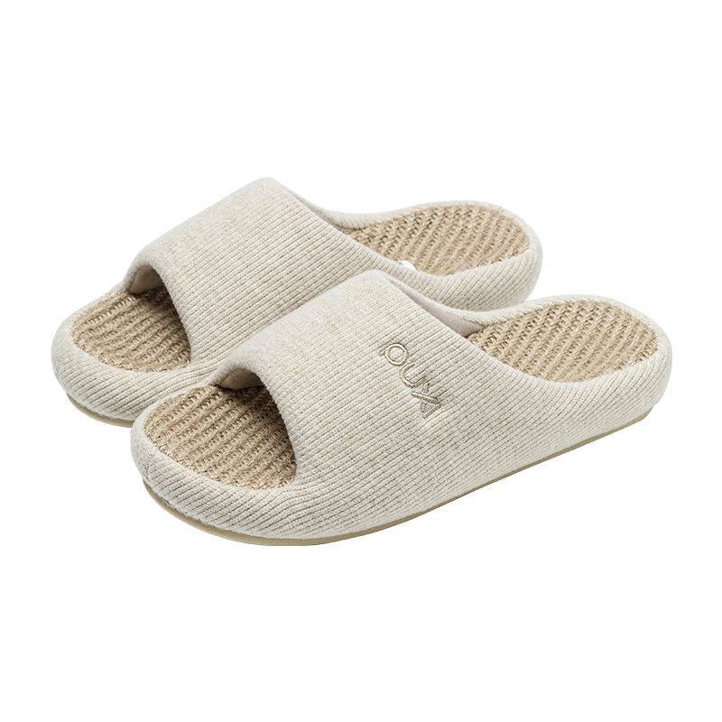 Puxia Linen Slippers Women Indoor Home Non-Slip Odor-Resistant Bedroom Unisex Cotton Linen Slippers Beige Size 38-39