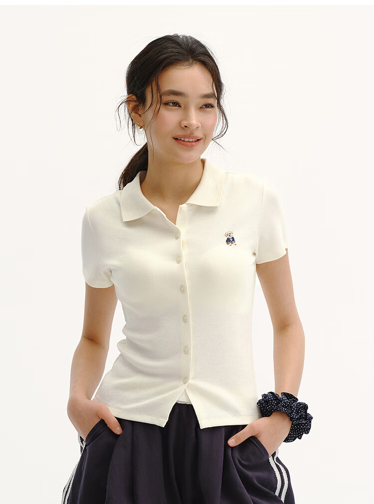 Semir Mall Same Style | Women's Summer Polo Shirt with Puppy Embroidery, Slim Fit, Straight Shoulder 2026 Simple Cardigan 101326115008 13