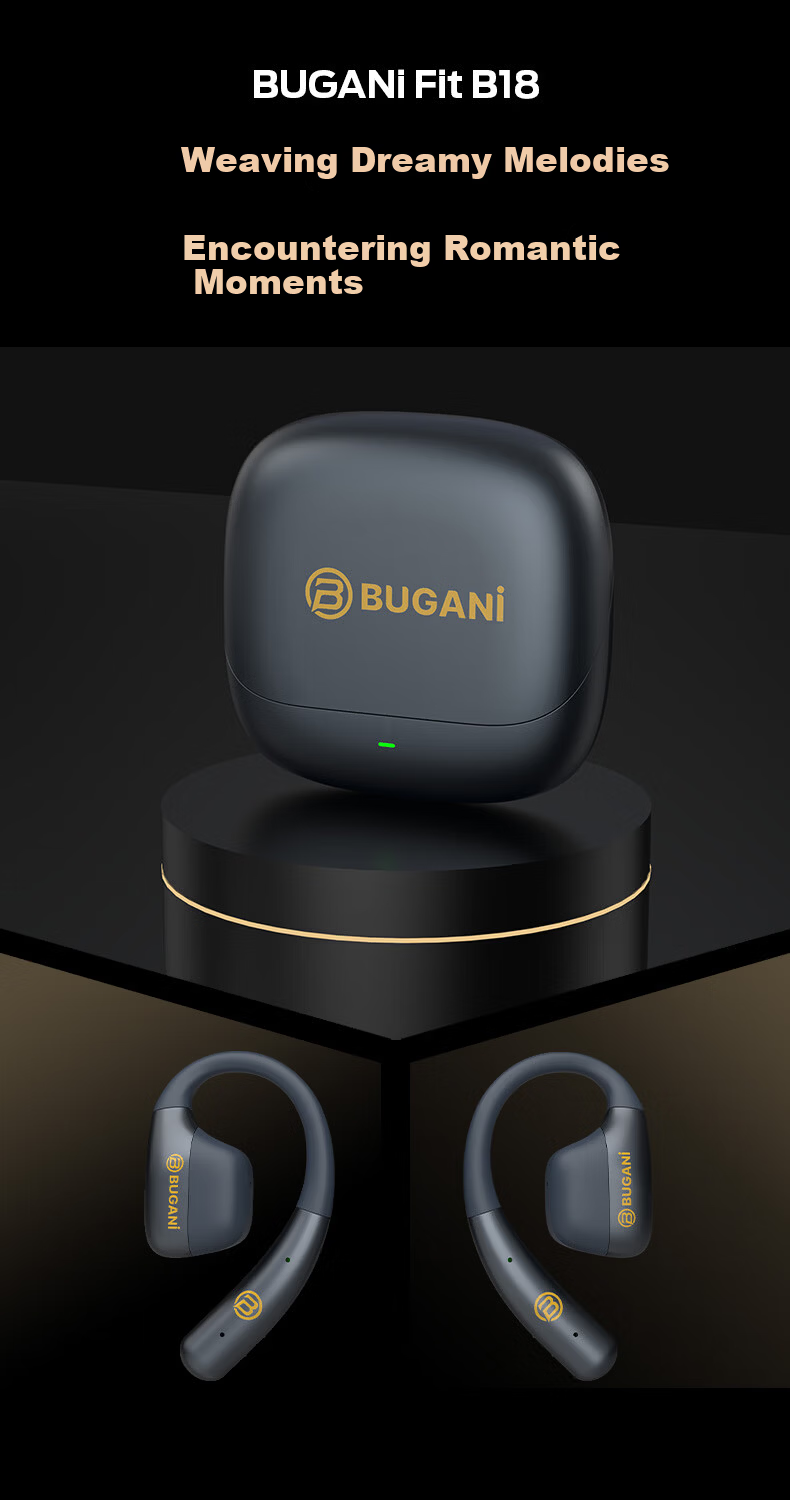 BUGANI Fit B18 Bluetooth Earphones Ear-Hook Open Wireless In-Ear AI Simultaneous Translation Sports Running Noise-Cancelling Ear Clips Comfortable Long Wear Black 6
