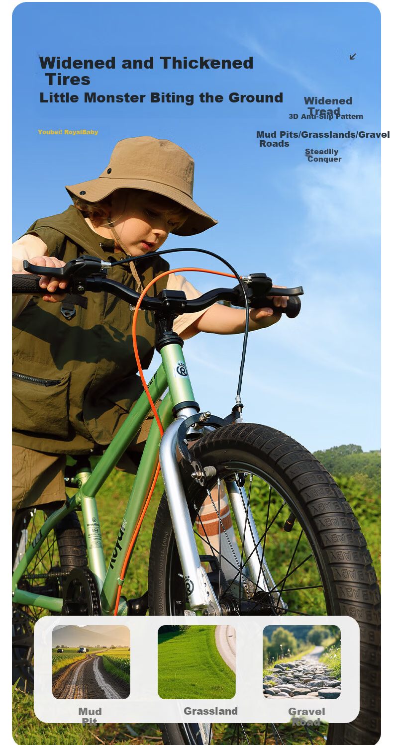 RoyalBaby Children's Bicycle Boys and Girls Gift Pedal Bike Mountain Bike 6-9 Years Old Little Elf 18-inch Bamboo Shadow Green 6
