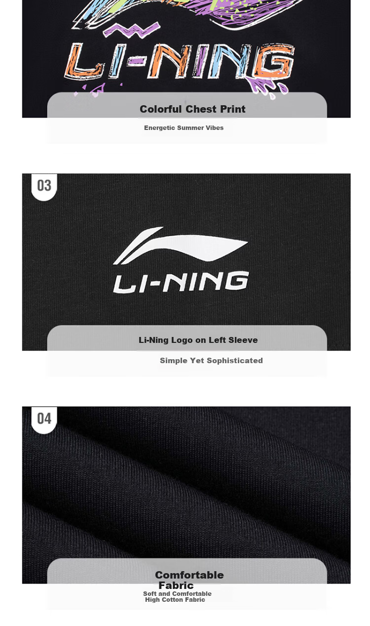 Li-Ning Men's Short Sleeve T-Shirt Summer Loose Casual Large Logo Trendy Cotton Breathable Crew Neck Sports Top 17
