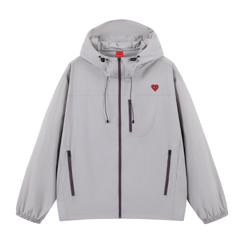 Charles Heart Summer Ice Feeling Sunscreen Jacket Unisex Lightweight Breathable UV Protection Couple Sun Protection Clothing Ivory White L