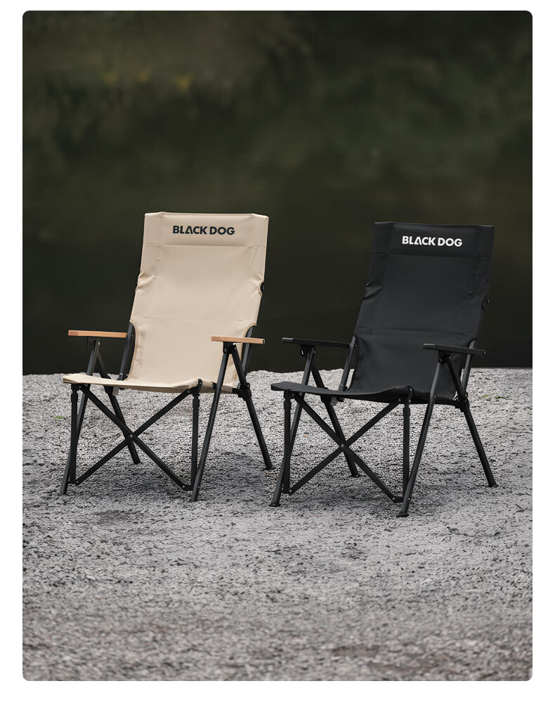 Black Dog Aluminum Alloy High-Back Folding Recliner Chair Leisure Picnic Fishing Stool Portable Camping Chair Night Black 13