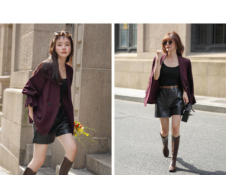 MT [Magazine Editor-in-Chief] Spring Commuter Ruffle Sleeve False Collar V-Neck Double-Breasted Loose Women's Blazer Jacket 8