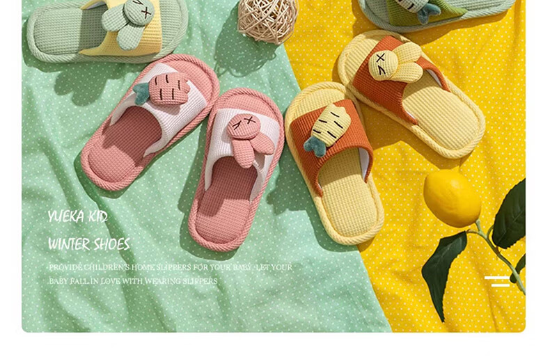 Ganmai Children's Linen Slippers Girls Summer Home Couple Cartoon Parent-Child Four Seasons Indoor Cool Slippers Yellow Size 28-29 9