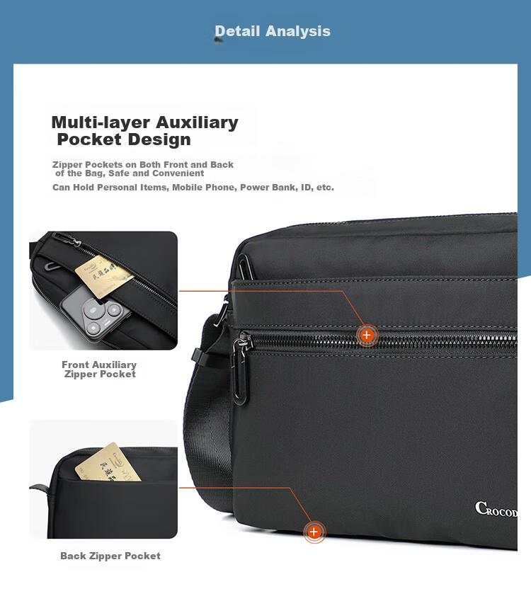 CROCODILE Casual Men's Lightweight Fabric Shoulder Crossbody Bag Commuter Men's Bag Birthday Gift B3071 9