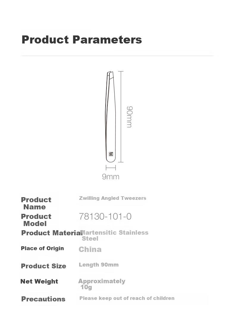 ZWILLING Flat Tip Eyebrow Tweezers Stainless Steel Anti-Slip Eyebrow Grooming Tool Beard Hair Removal Beauty Tool Germany 22