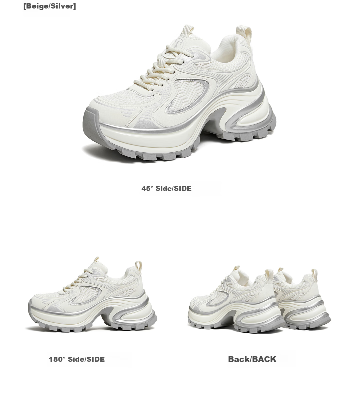 TATA 2026 Spring Mall Fashion Casual Versatile Women's Dad Sneakers Beige/Silver (Single Lining) Size 36 18