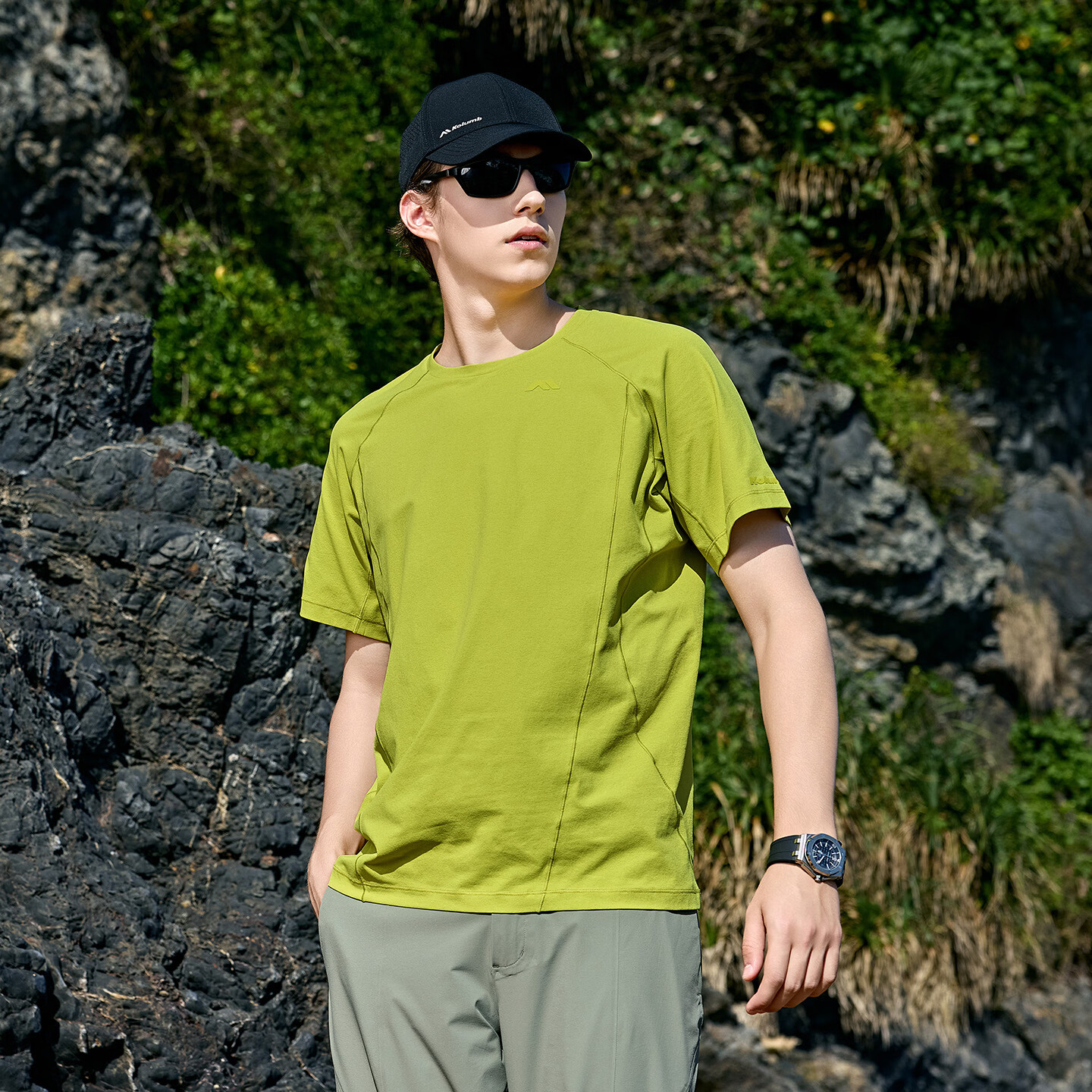 Kolumb Outdoor T-Shirt Couple Summer Breathable Polyester Cotton Blend Crew Neck Short Sleeve Sports Quick-Dry T-Shirt Qingguo Yellow XL