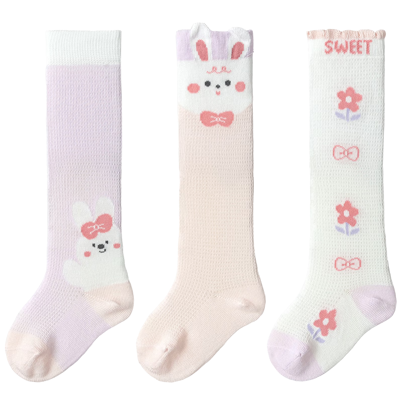 Balabala Baby Socks Summer Mesh Breathable Thin Infant Long Socks Anti-Mosquito Comfortable 3 Pairs Pack