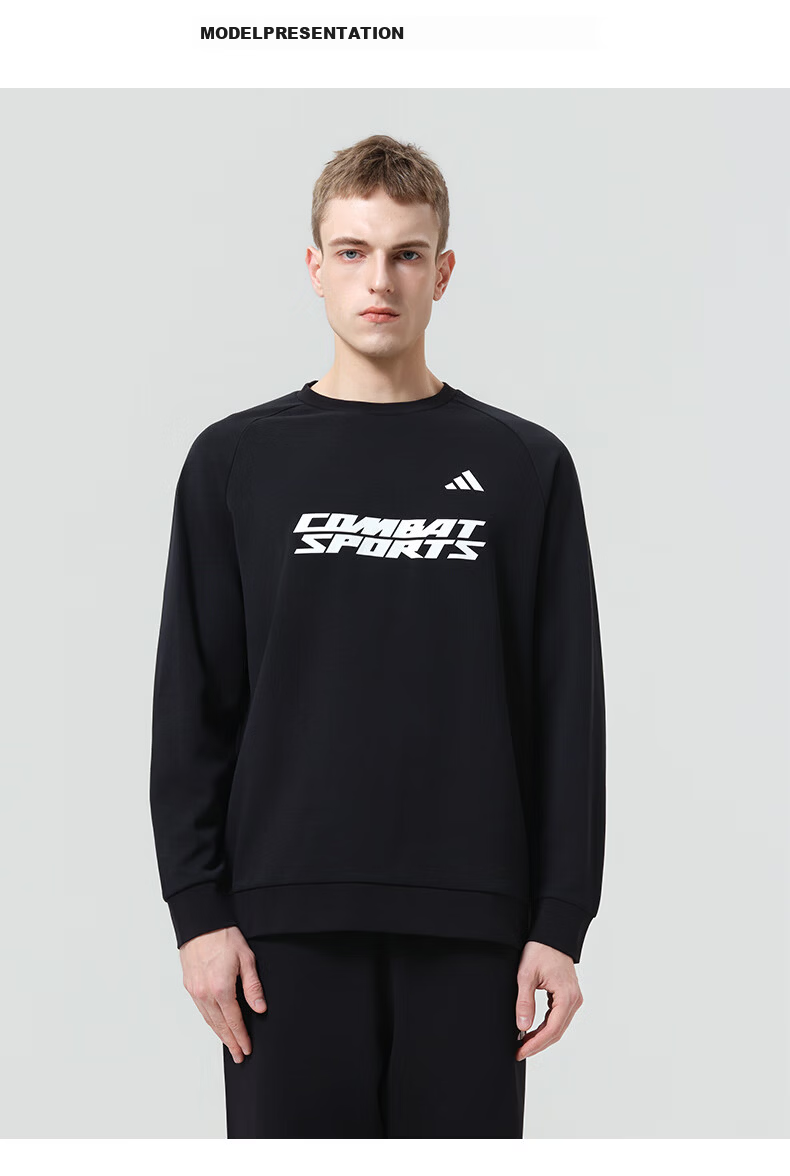 Adidas Men's Hoodie 2026 Spring New Sports Casual Cotton Classic Crewneck Pullover Black White S 5