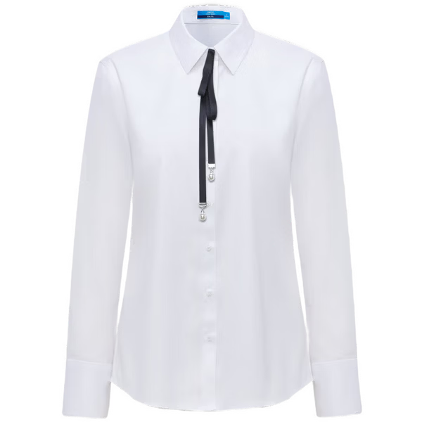 G2000 [With Free Bow] Women's Skin-Friendly Cotton Spring And Summer Long-Sleeve Shirt, White, Size 42