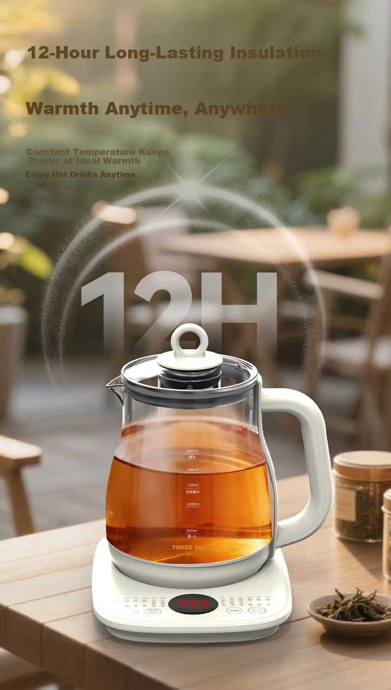 TONZE 1.5L Automatic Health Pot Electric Kettle with 24H Reservation, 12H Intelligent Temperature Control, Memory Handle, Flower Tea Kettle 15YS02 6