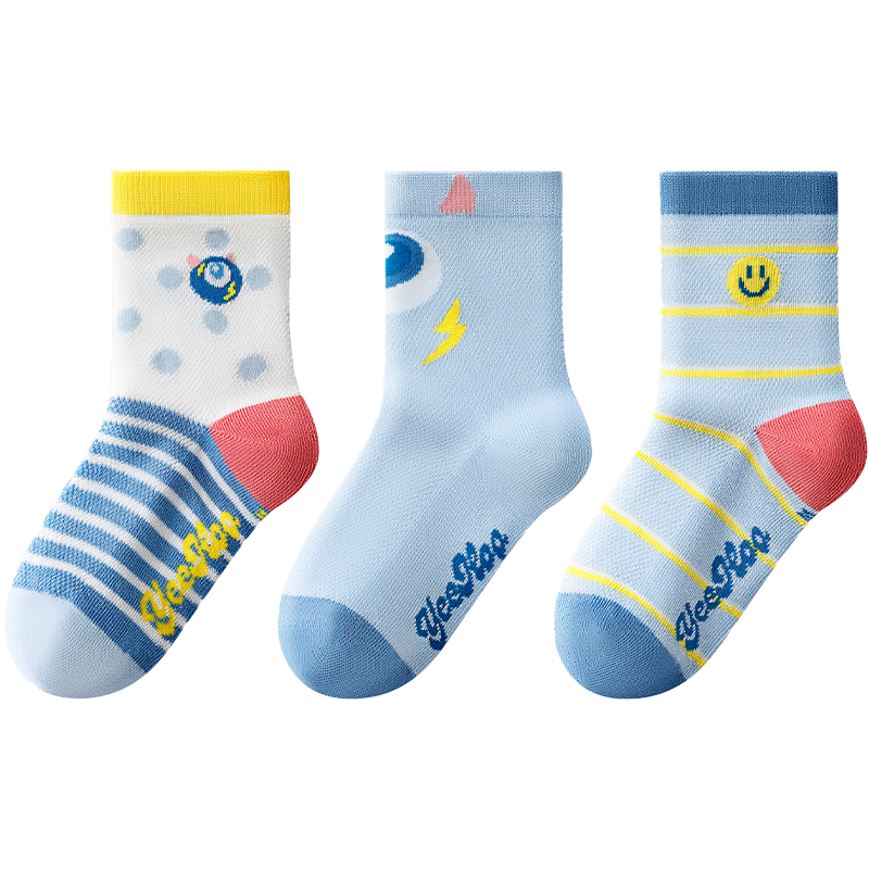 YEEHOO Deodorizing Sports Socks Antibacterial Thin Kids Anti-Pilling Mesh Mid-Calf Cartoon Socks for Boys and Girls