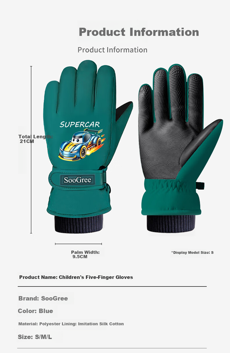 SooGree Kids Ski Gloves Fingered Winter Snowproof Waterproof Warm Cartoon Outdoor Touchscreen Gloves 3