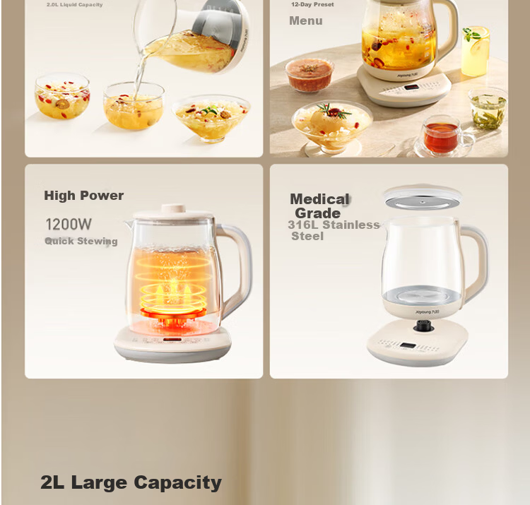 Joyoung 2L Multifunctional Temperature-Controlled Tea Maker Health Pot 316L Stainless Steel Office Electric Kettle 1200W High Power K20D-WY603 3