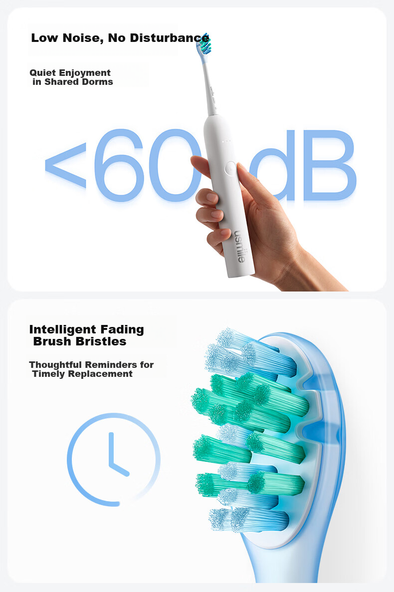 Usmile Smile Plus Electric Toothbrush Shock Absorption Cleaning Brush Head P10S Morning Mist White 180-Day Long Battery Life Wedding Couple Gift for Boyfriend Girlfriend Birthday Present 10