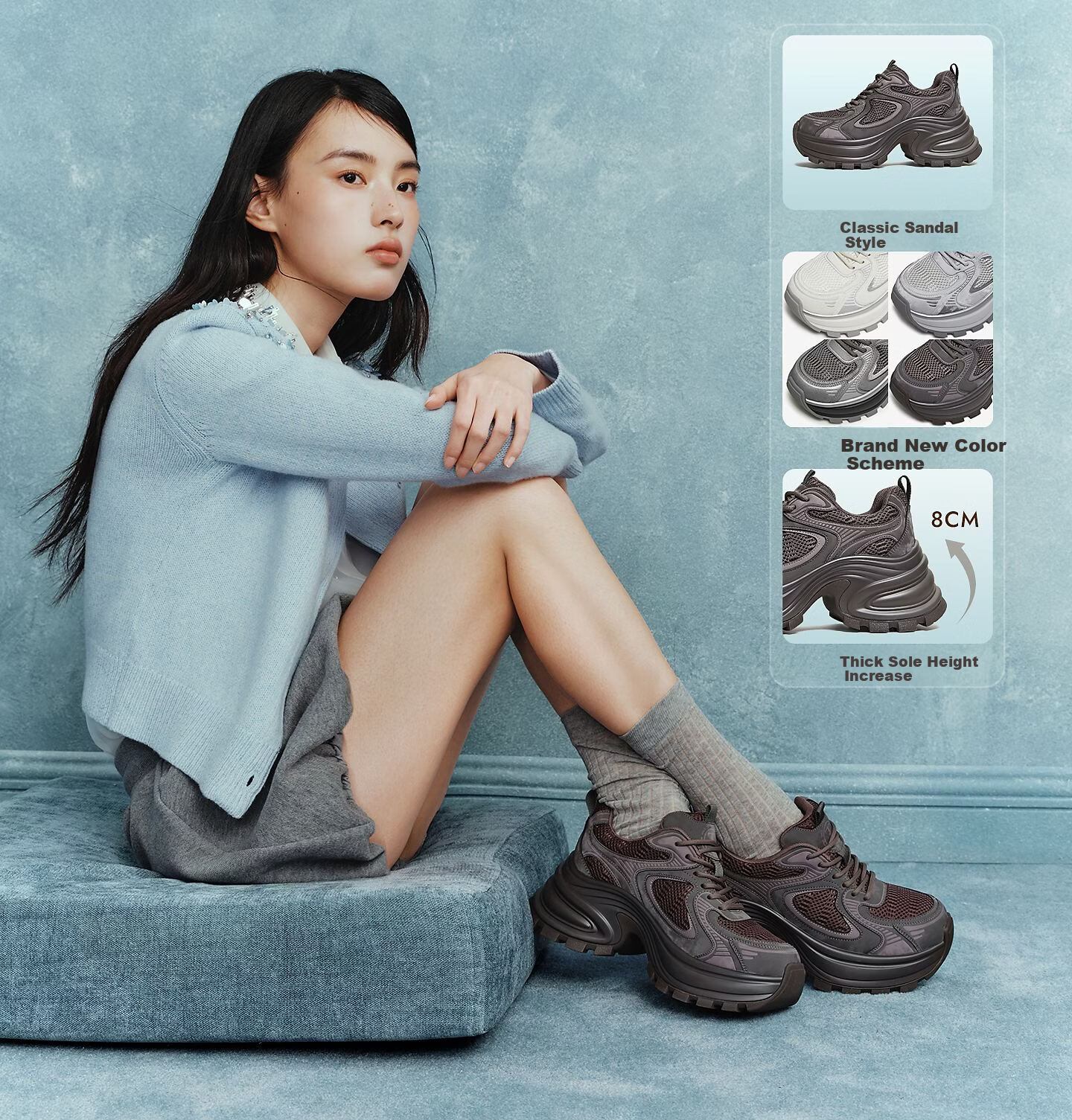 TATA 2026 Spring Mall Fashion Casual Versatile Women's Dad Sneakers Beige/Silver (Single Lining) Size 36 3