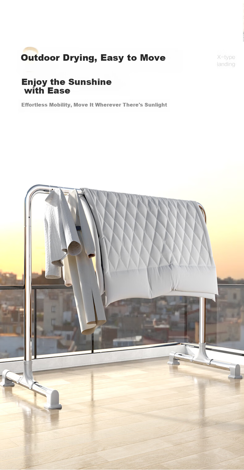 HKG Stainless Steel Clothes Drying Rack Floor-Standing Indoor Outdoor Balcony Bedroom Thickened Laundry Rod 8