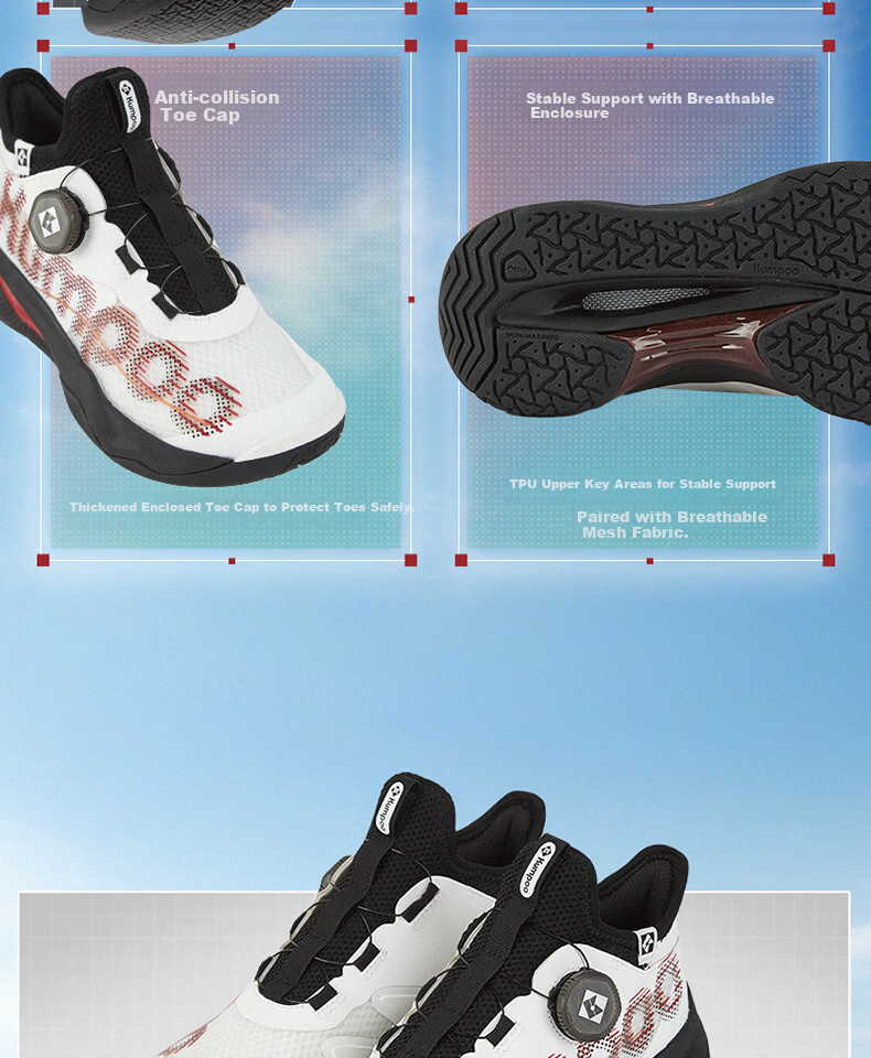 KUMPOO 26th Anniversary New Kids' Breathable Shock-Absorbing Anti-Twist Non-Slip Badminton Shoes KH-JG826S White Size 33 14