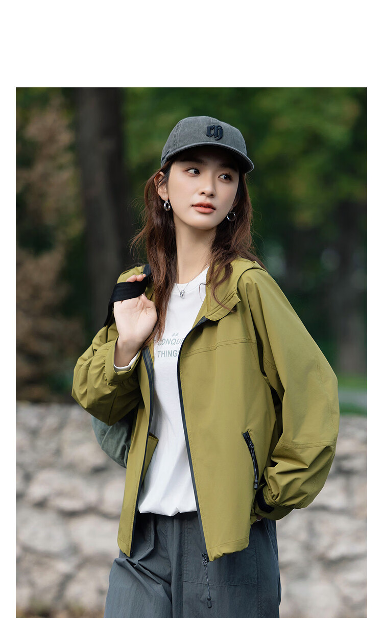 Demana Antibacterial Anti-Mite Spring Lightweight Outdoor Hooded Side Zipper Pocket Colorblock Loose Fit Petite Women's Jacket 11