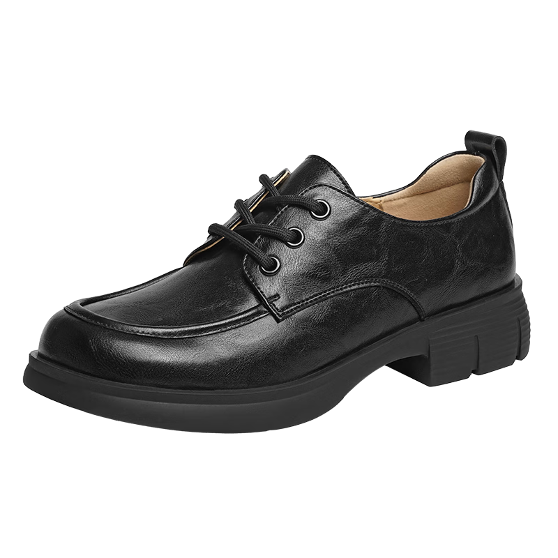 RED DRAGONFLY Loafers 25 Autumn Thick Heel Commuter Lace-up Small Leather Shoes Fashion Thick Sole Women's Single Shoes WLB35068 Black 38