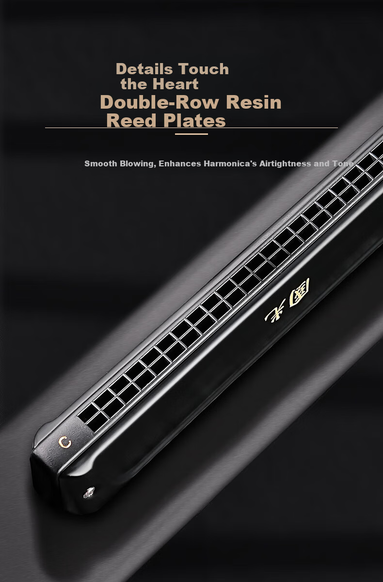 Guoguang 24-Hole Polyphonic C Key Professional Zodiac Harmonica - Ox (Imported Reeds, Includes Playing Instructions) Athens Black 5