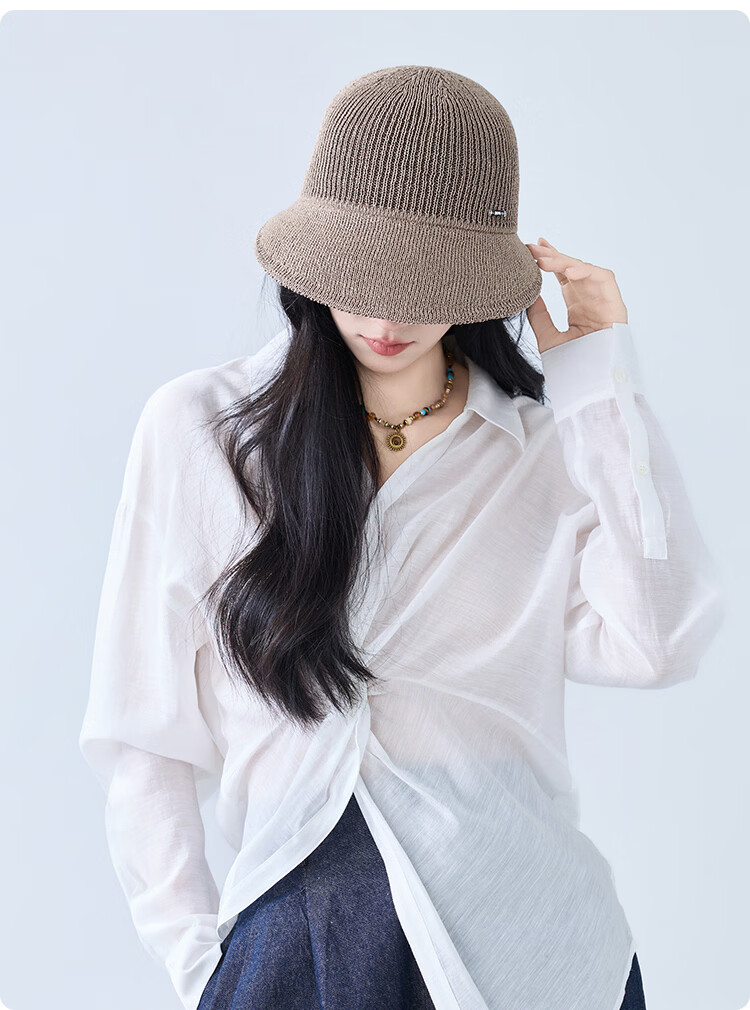 JIUMU Women's Sun Protection Hat Summer Outdoor Face Covering Cotton Bucket Hat Beach Vacation Cap 11