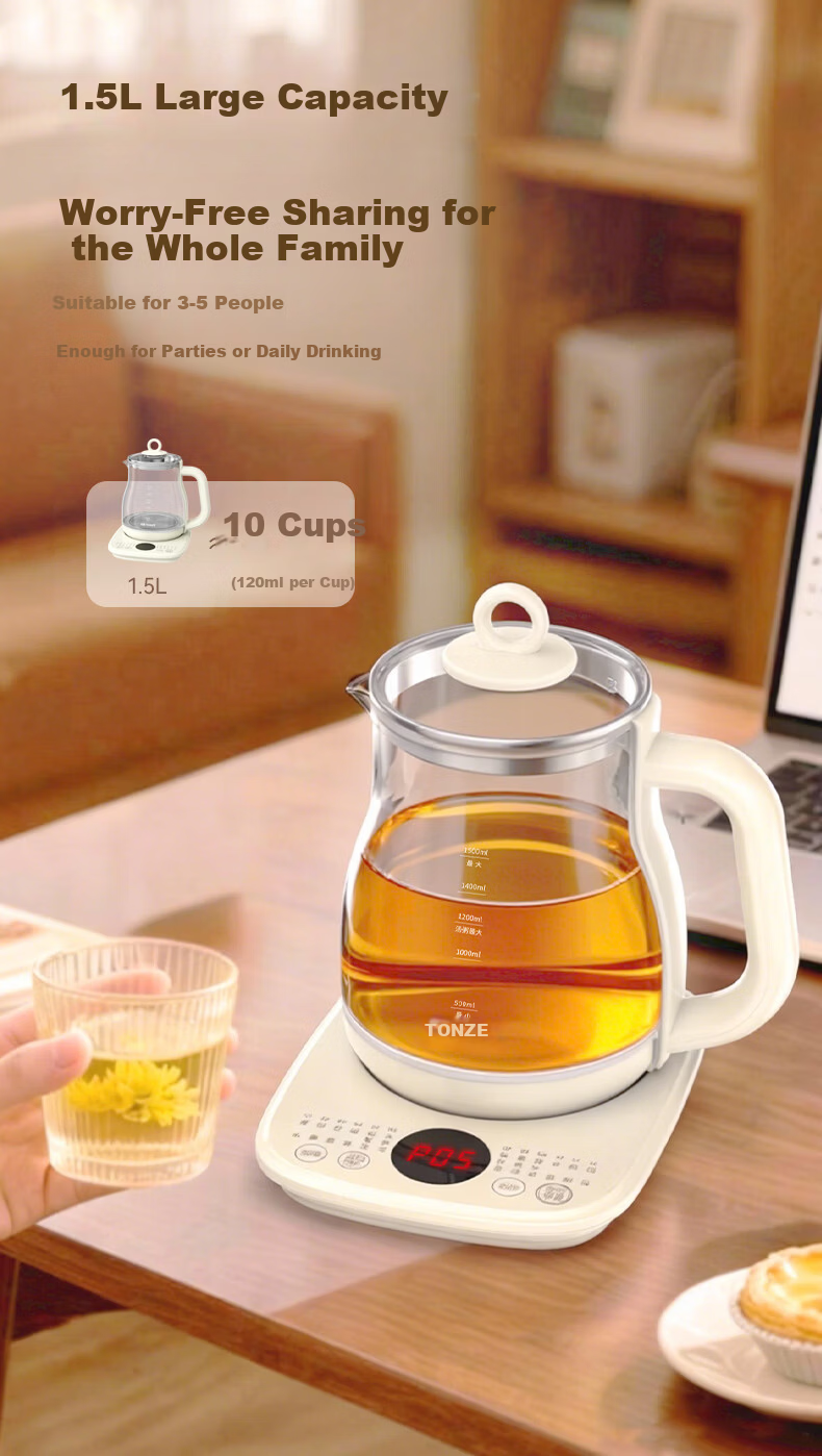 TONZE 1.5L Automatic Health Pot Electric Kettle with 24H Reservation, 12H Intelligent Temperature Control, Memory Handle, Flower Tea Kettle 15YS02 3