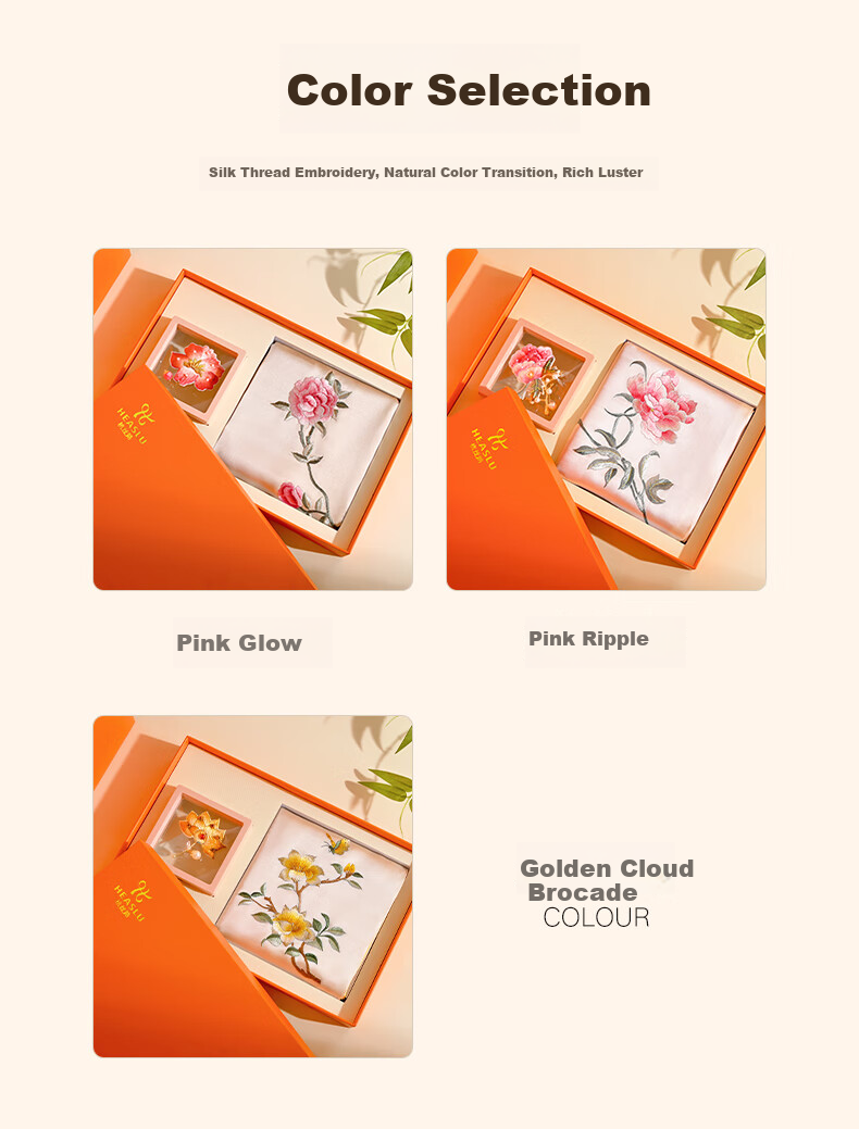 Hangsilk Road Mulberry Silk Scarf and Suzhou Embroidery Brooch Set Birthday Gift Box for Women Mother's Day High-End Gift 6