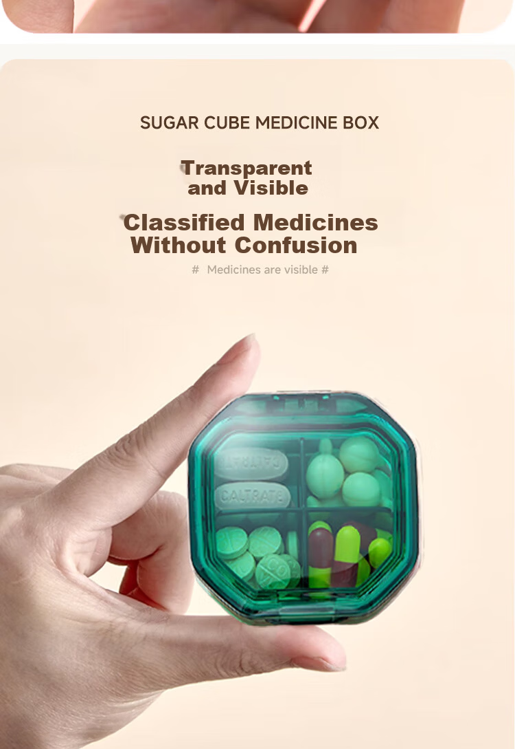 Qihaiqiu Mini Portable Daily Pill Box Travel Medicine Organizer Sealed Moisture-Proof 4-Compartment Blue 11