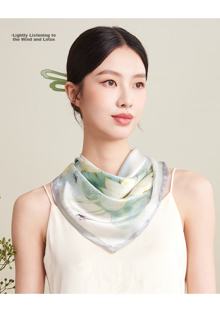 Shanghai Story Women's Silk Satin Small Square Scarf 100% Mulberry Silk Scarf Gift Box Birthday Present Tipsy Mist 4