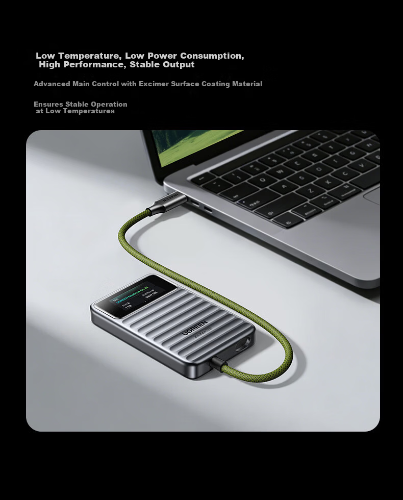 UGREEN Go20 Smart Display Edition 1TB Portable SSD (PSSD) High-Speed 2000MB/s Transfer Compatible with Thunderbolt 4/3 Type-C Integrated Built-in Data Cable 21