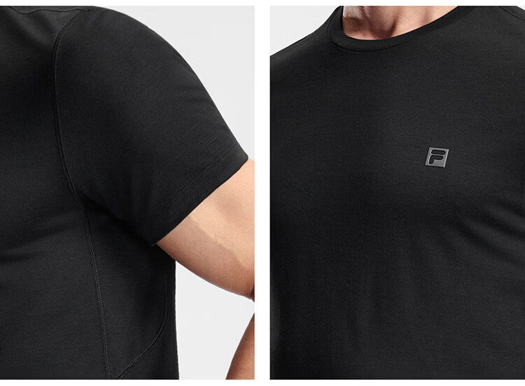 FILA Official Men's Knitted Short Sleeve Shirt 2026 Summer Fitness Sports Basic Crew Neck Merino Wool T-Shirt 22