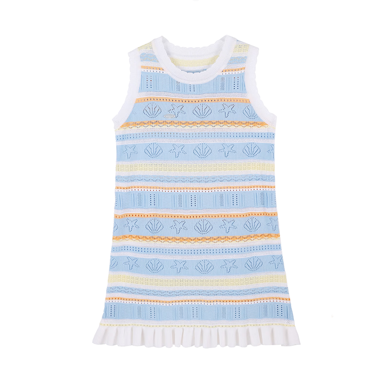 BARRY BANNY Girls' Ocean Dress 2026 Summer Girls' Striped Sleeveless Casual Tank Dress Colorful Stripes 150