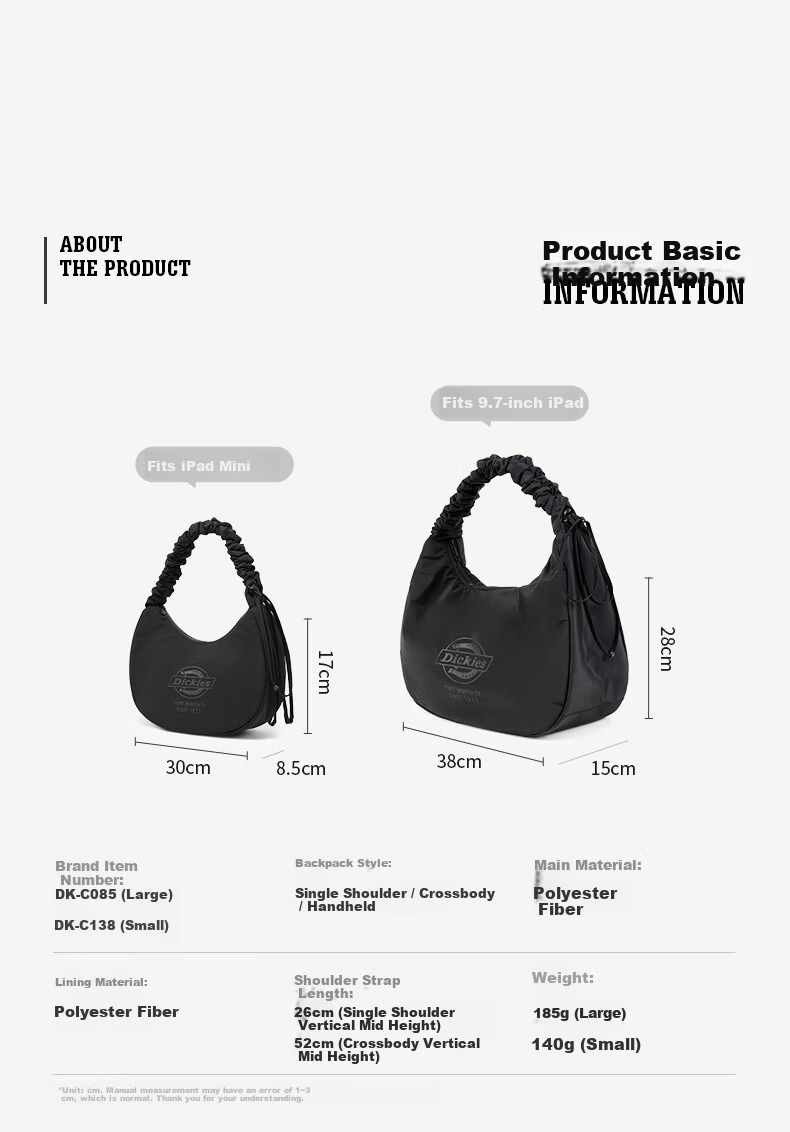 Dickies Women's Shoulder Bag Cloud Bag Sports Commuter Underarm Crossbody Travel Large Capacity Dumpling Bag Graphite Black 4