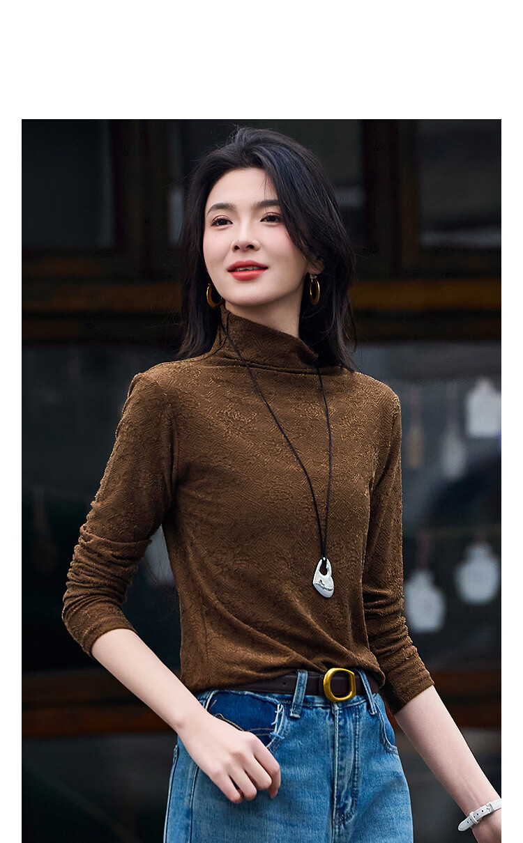 Demana【Instant Slimming】Spring Simple Style High Neck Jacquard Slim Fit Concealing T-Shirt for Women Premium Feel 11