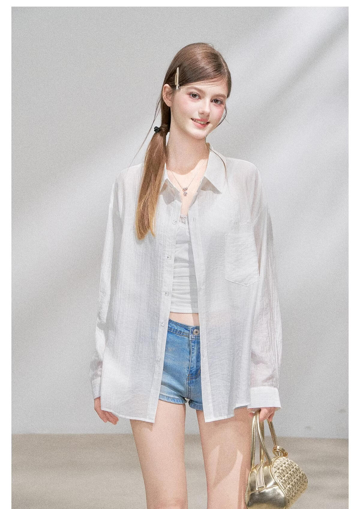 ICH MODE "Spring Light Leisure" Lyocell Sun Protection Long Sleeve Shirt Women Lazy Style Thin Jacket White M 36